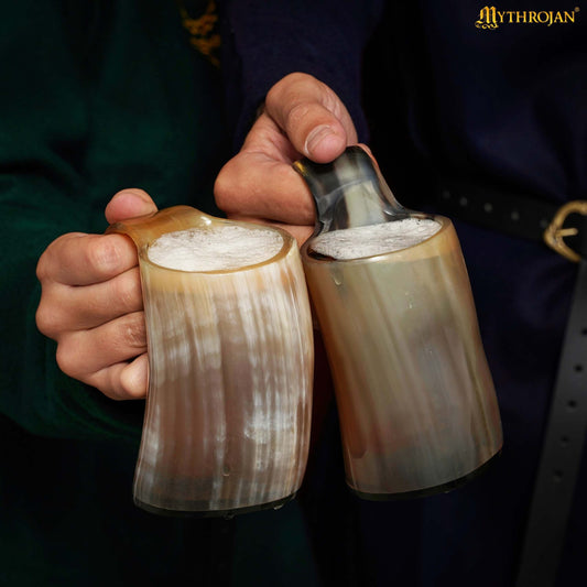 Juego de 2 Tazas de Cerveza Mythrojan Viking Horn - Tazas de Cerveza de Cuerno de Buey Pulidas a Mano con Asa - Tazas de Cerveza de Hidromiel de 4.5 - Imagen 1