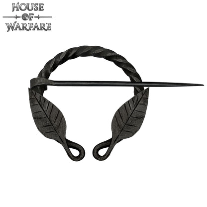 Alfiler de Capa Medieval de Hierro Forjado a Mano con Motivo de Hojas - Broche de Fíbula Estilo Vikingo - Imagen 4