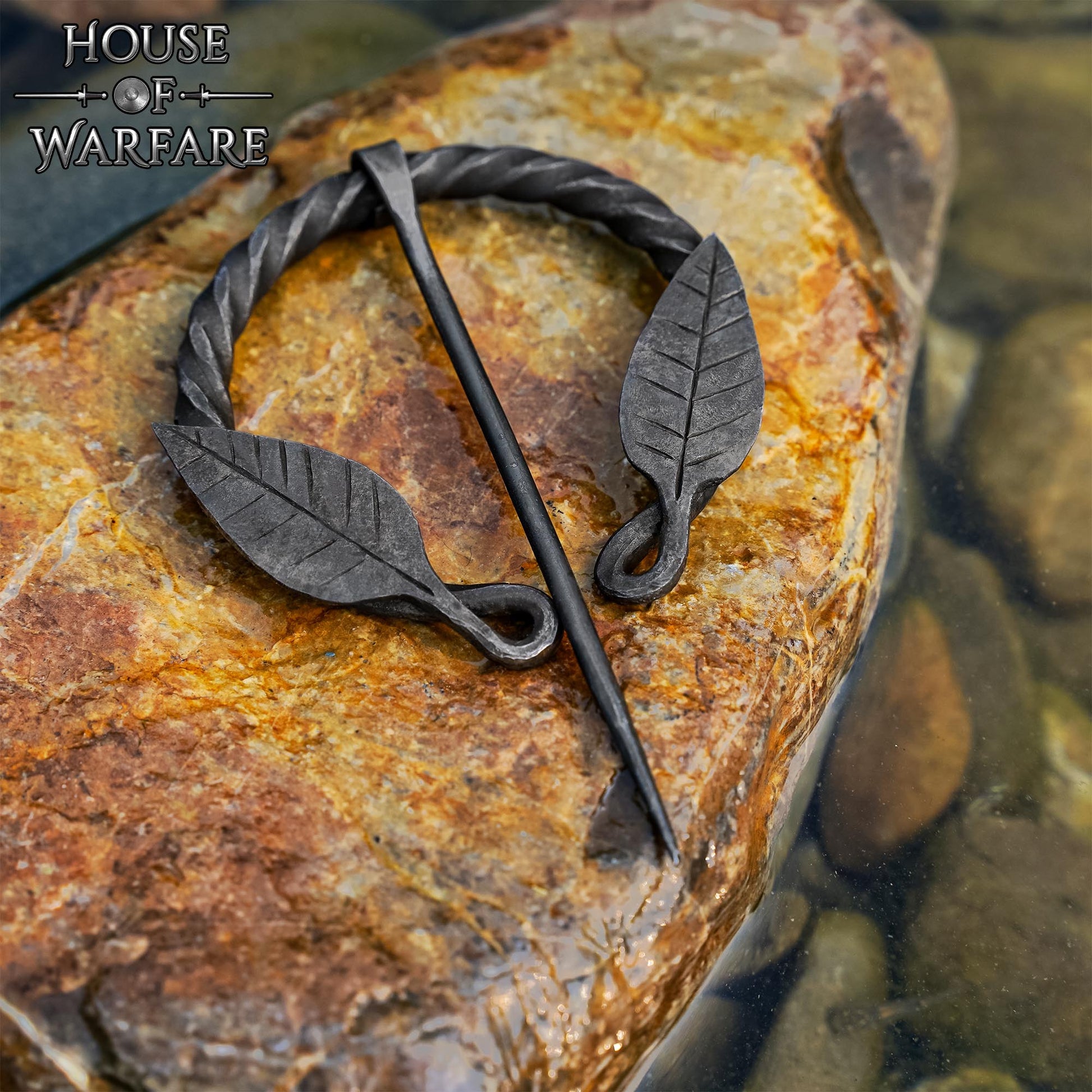 Alfiler de Capa Medieval de Hierro Forjado a Mano con Motivo de Hojas - Broche de Fíbula Estilo Vikingo - Imagen 6