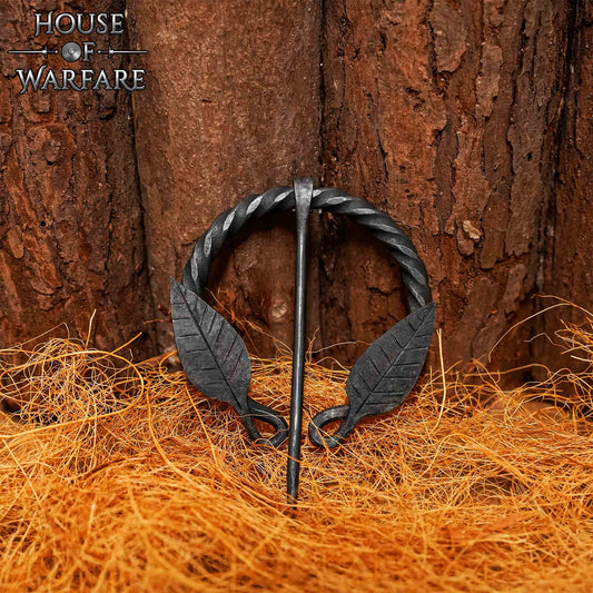 Alfiler de Capa Medieval de Hierro Forjado a Mano con Motivo de Hojas - Broche de Fíbula Estilo Vikingo - Imagen 1