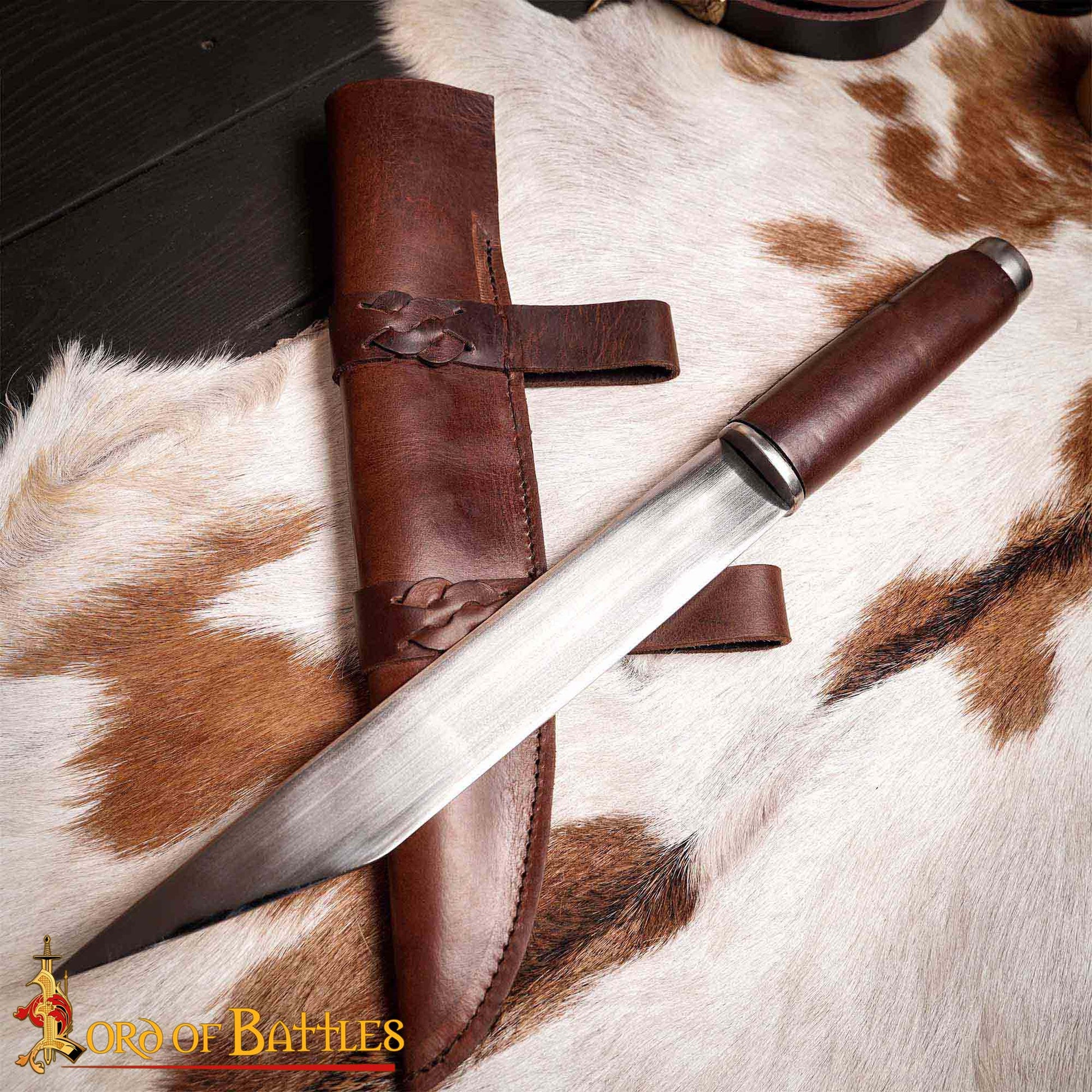 Daga Medieval Seax - Hoja de Acero Al Carbono Forjada a Mano con Funda de Cuero Marrón - Imagen 5