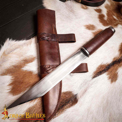 Daga Medieval Seax - Hoja de Acero Al Carbono Forjada a Mano con Funda de Cuero Marrón - Imagen 5