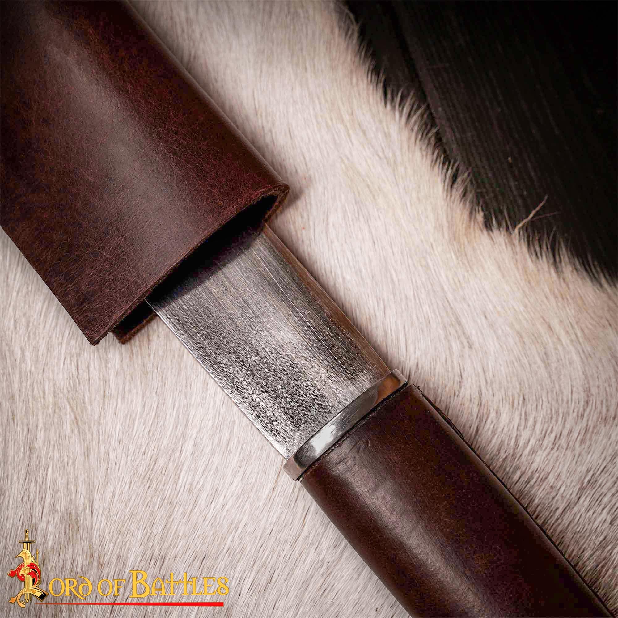 Daga Medieval Seax - Hoja de Acero Al Carbono Forjada a Mano con Funda de Cuero Marrón - Imagen 7