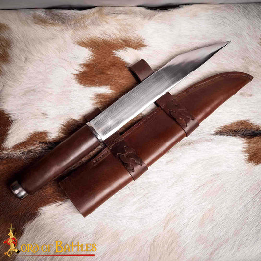 Daga Medieval Seax - Hoja de Acero Al Carbono Forjada a Mano con Funda de Cuero Marrón - Imagen 1