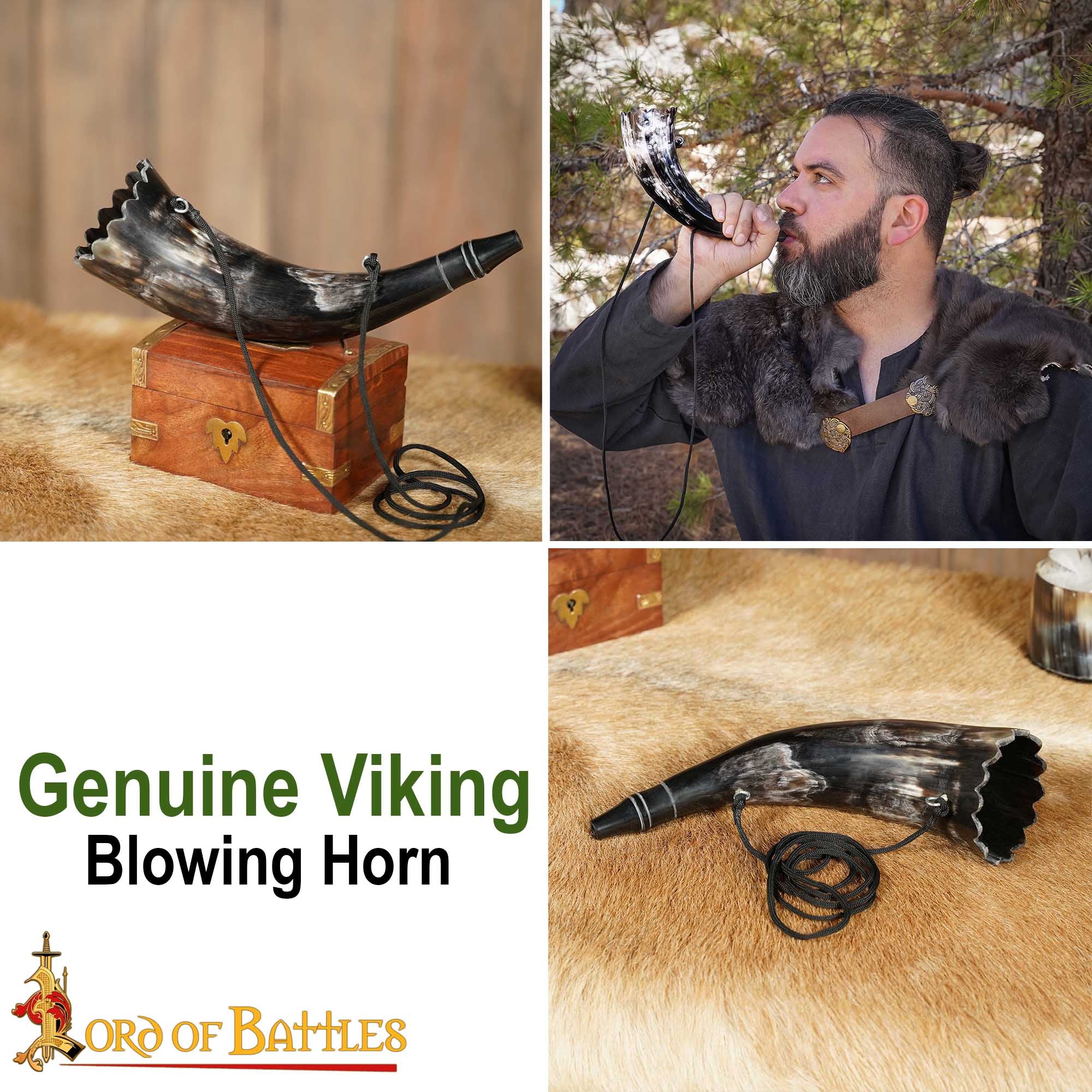 Cuerno Soplador Vikingo Hecho a Mano - Cuerno de Buey Pulido para Caza y Señales con Cuerda de Transporte - Imagen 7