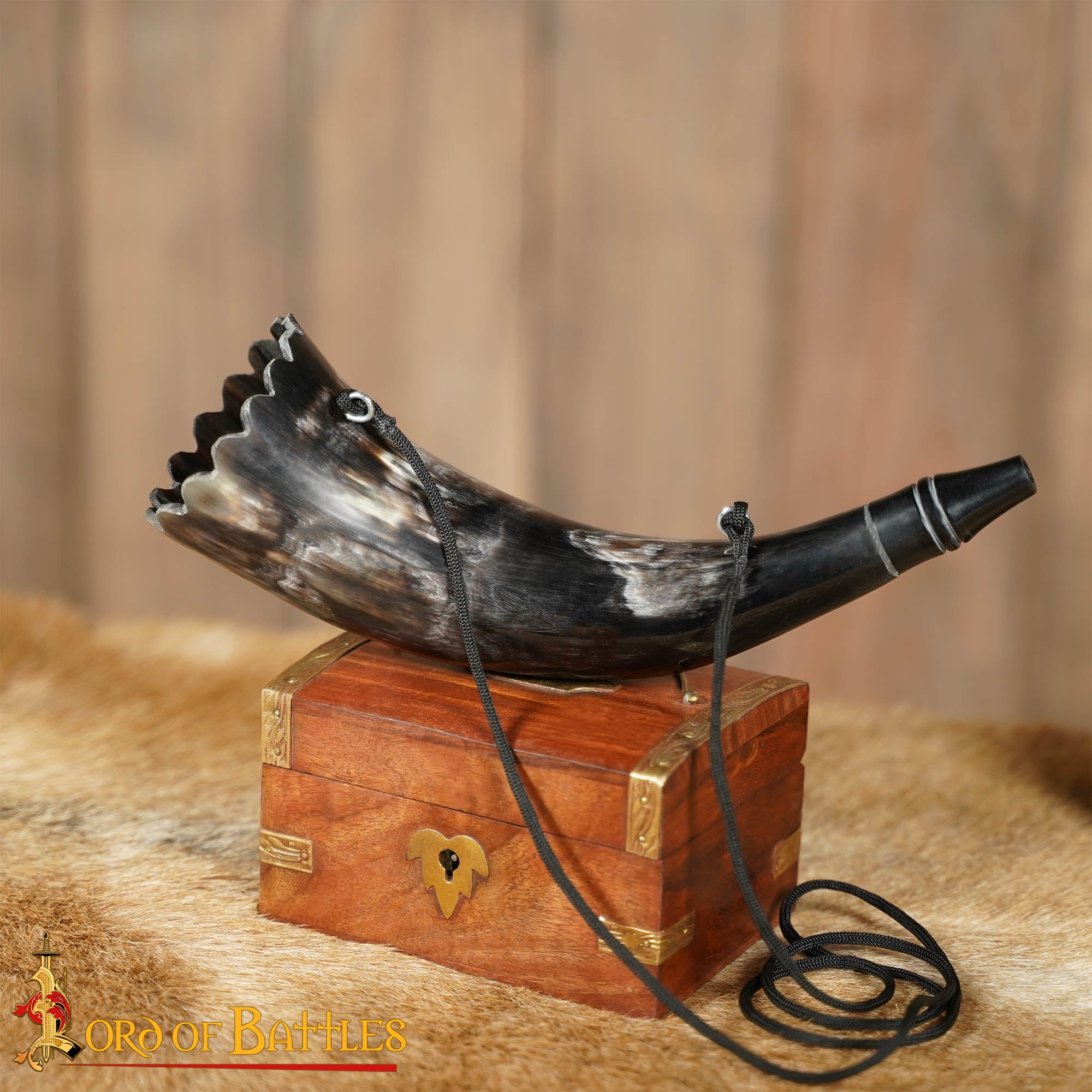 Cuerno Soplador Vikingo Hecho a Mano - Cuerno de Buey Pulido para Caza y Señales con Cuerda de Transporte - Imagen 1