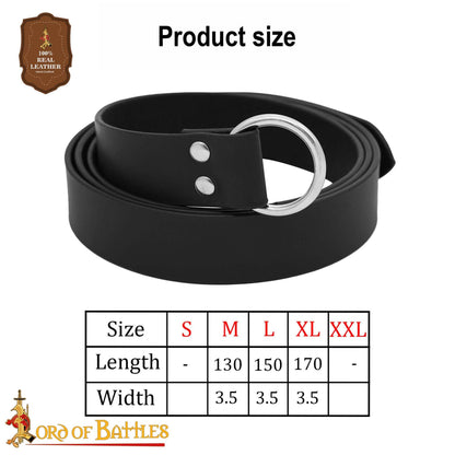 Cinturón Medieval de Cuero Negro con Hebilla de Anillo de Acero - Cuero de Búfalo Genuino 3.3mm, Larp & Accesorio Renacentista - Imagen 3