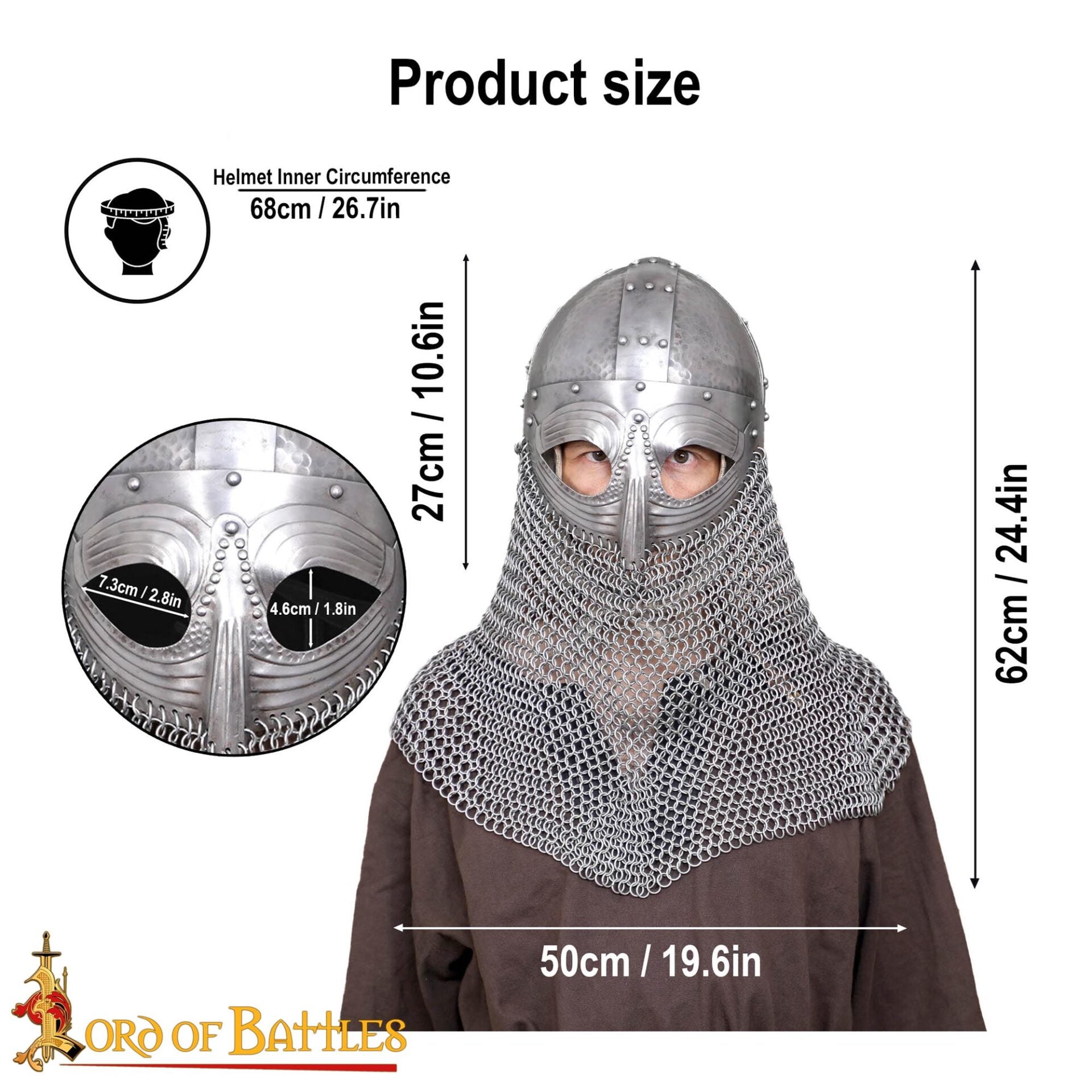Casco de Gafas Vikingo con Coraza de Cota de Malla con Forro de Cuero - Imagen 7