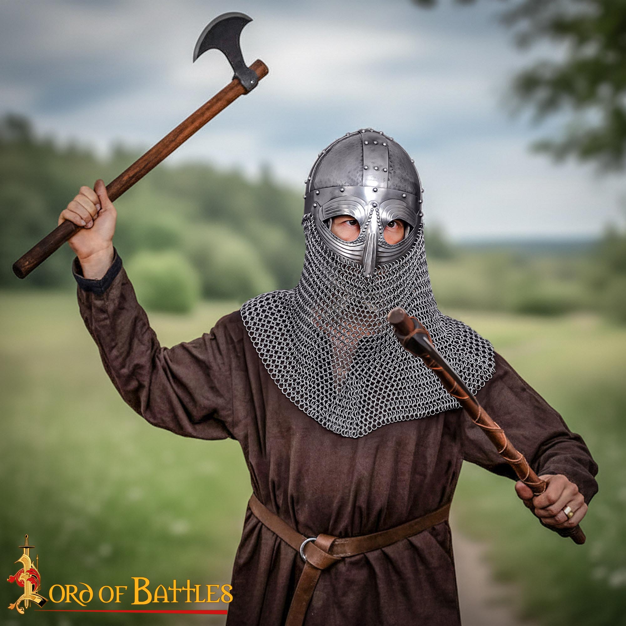 Casco de Gafas Vikingo con Coraza de Cota de Malla con Forro de Cuero - Imagen 5