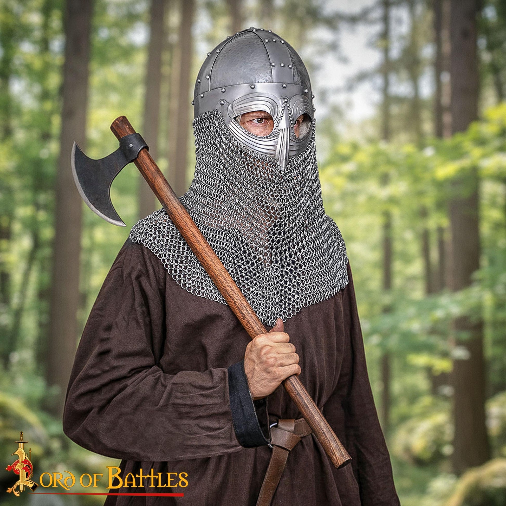 Casco de Gafas Vikingo con Coraza de Cota de Malla con Forro de Cuero - Imagen 1