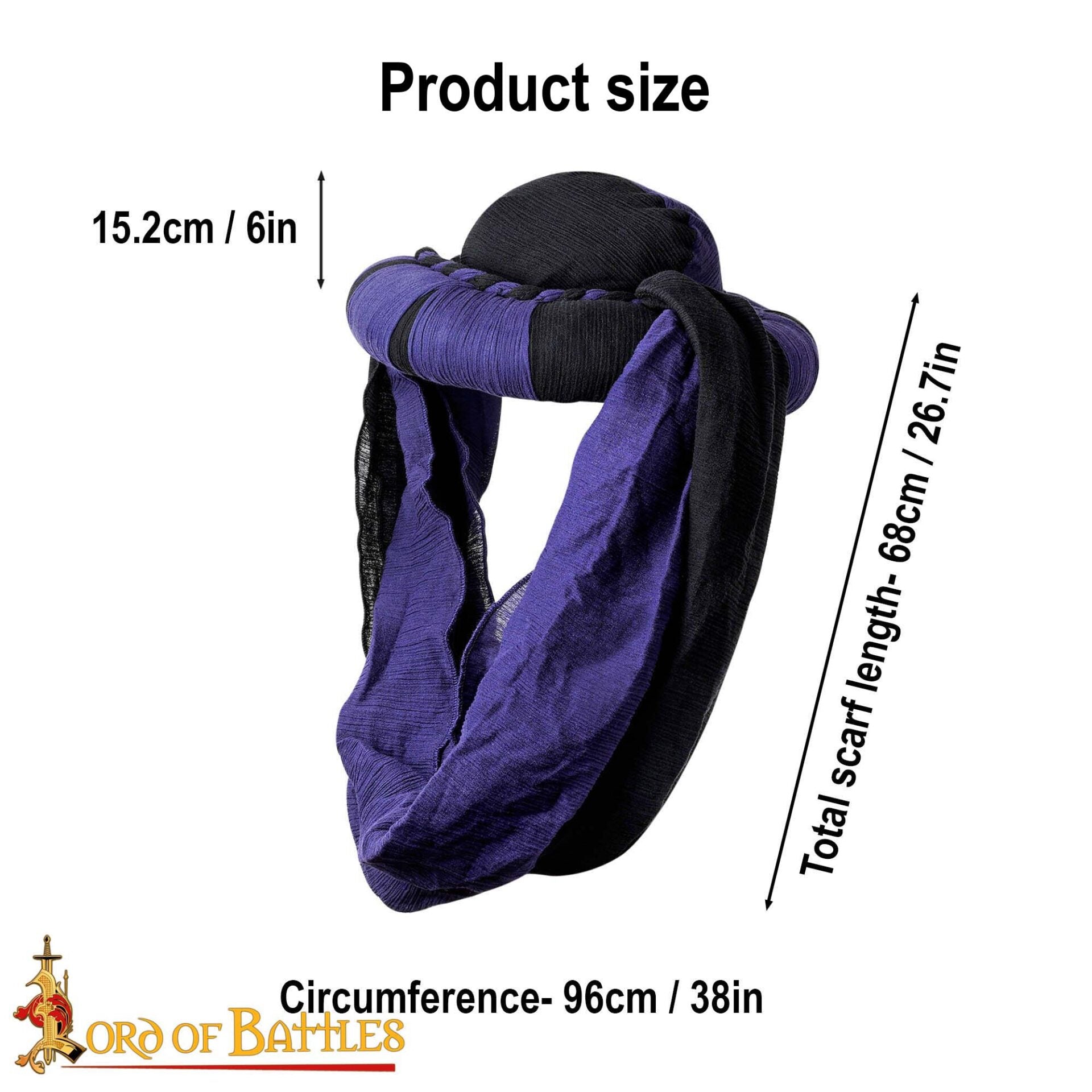 Turbante Medieval Sarraceno - Negro y Violeta Desierto Head Wrap para Larp, Fantasía y Temas Históricos - Imagen 4