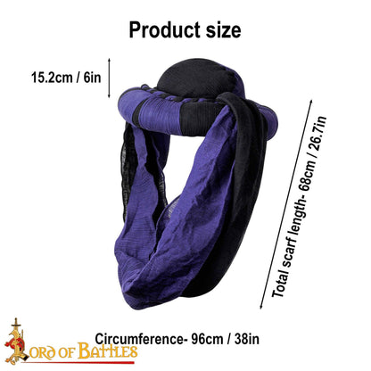 Turbante Medieval Sarraceno - Negro y Violeta Desierto Head Wrap para Larp, Fantasía y Temas Históricos - Imagen 4