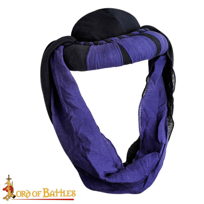 Turbante Medieval Sarraceno - Negro y Violeta Desierto Head Wrap para Larp, Fantasía y Temas Históricos - Imagen 5