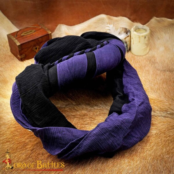 Turbante Medieval Sarraceno - Negro y Violeta Desierto Head Wrap para Larp, Fantasía y Temas Históricos - Imagen 2