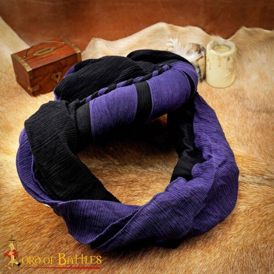 Turbante Medieval Sarraceno - Negro y Violeta Desierto Head Wrap para Larp, Fantasía y Temas Históricos - Imagen 2