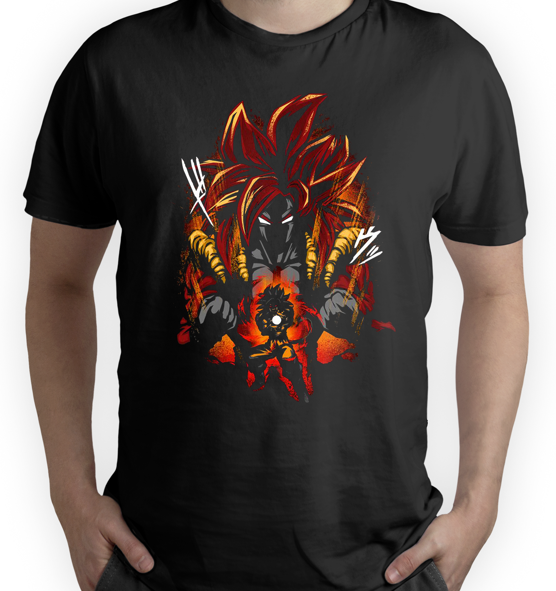 Camiseta Dragon Ball Super Saiyan 4 color negro y rojo