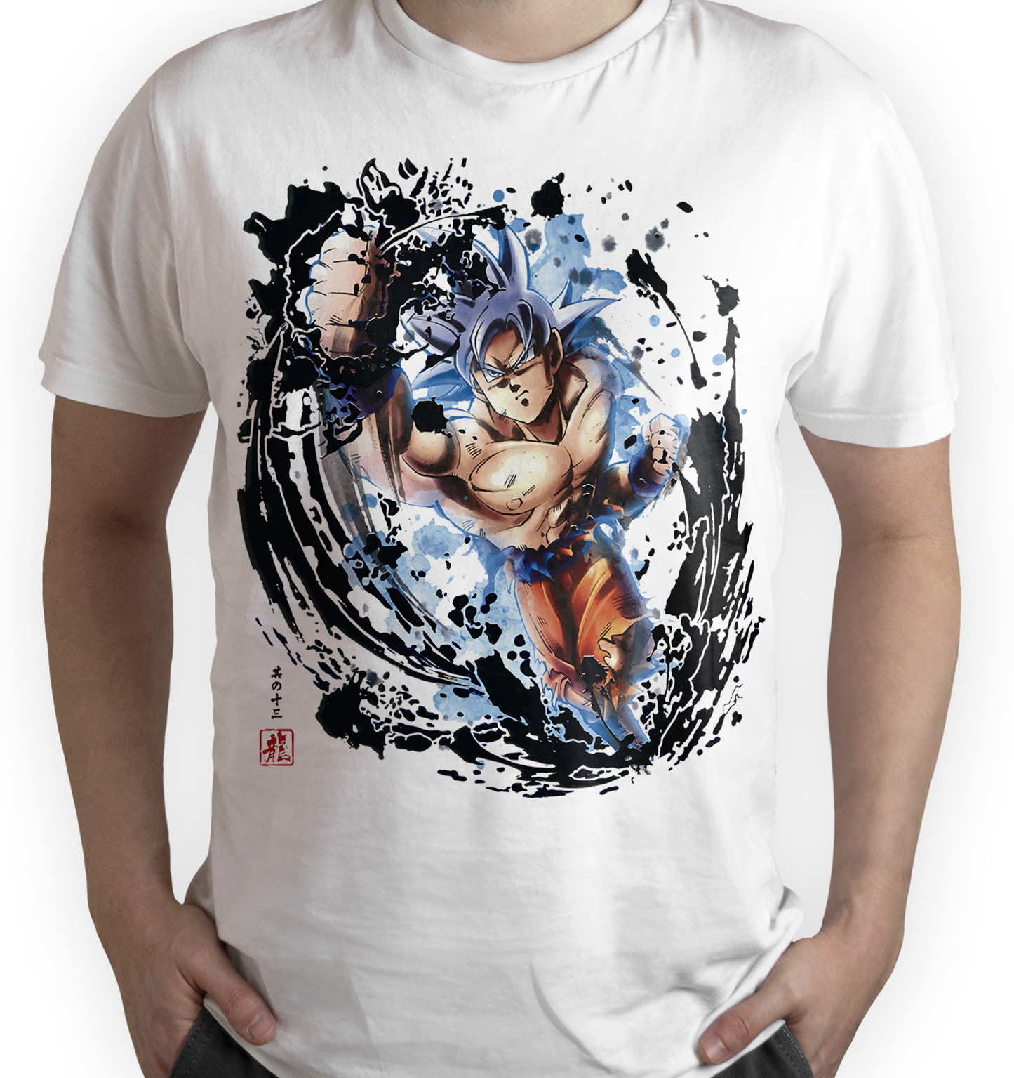 Camiseta Dragon Ball punch color blanco goku ultra instinto