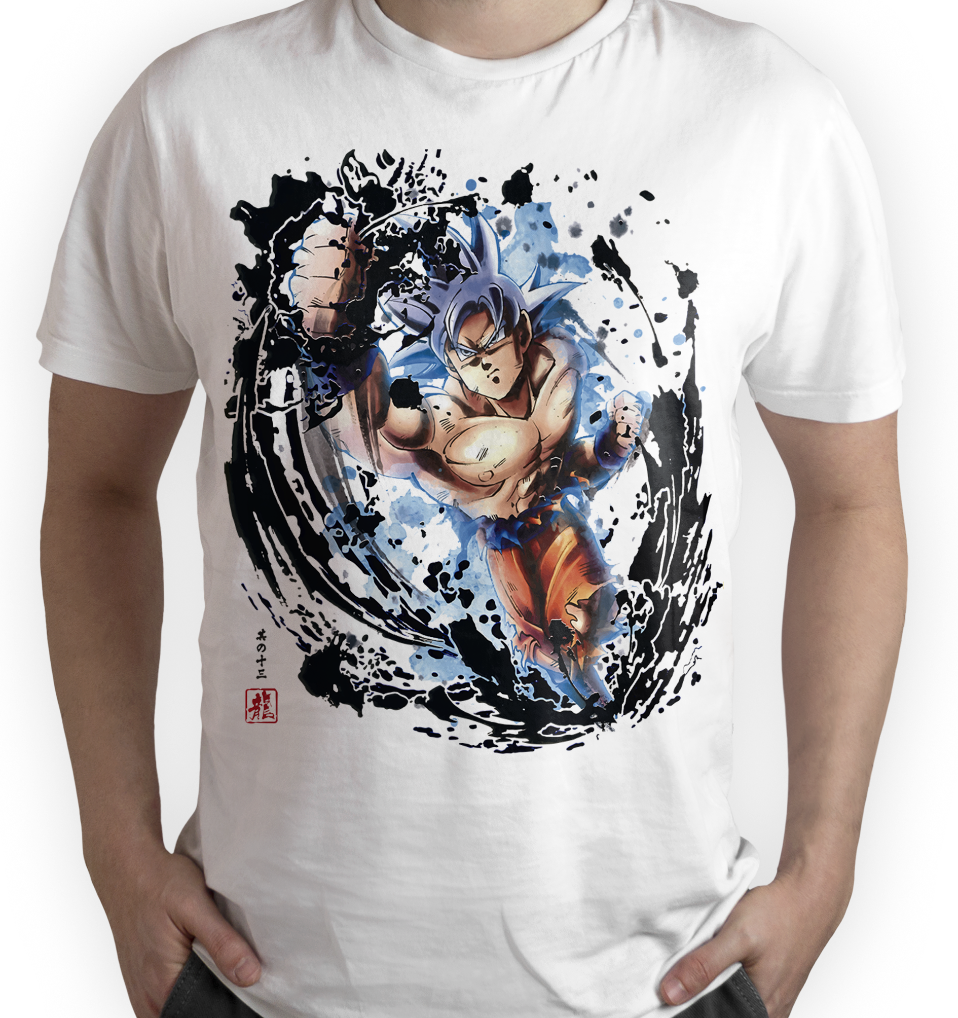 Camiseta Dragon Ball punch color blanco goku ultra instinto