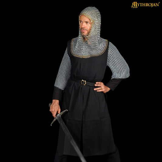 Cofia Medieval de Cota de Malla - Acero Dulce con Remates de Latón Macizo | Capucha Cincada para Sca, Larp - Imagen 1