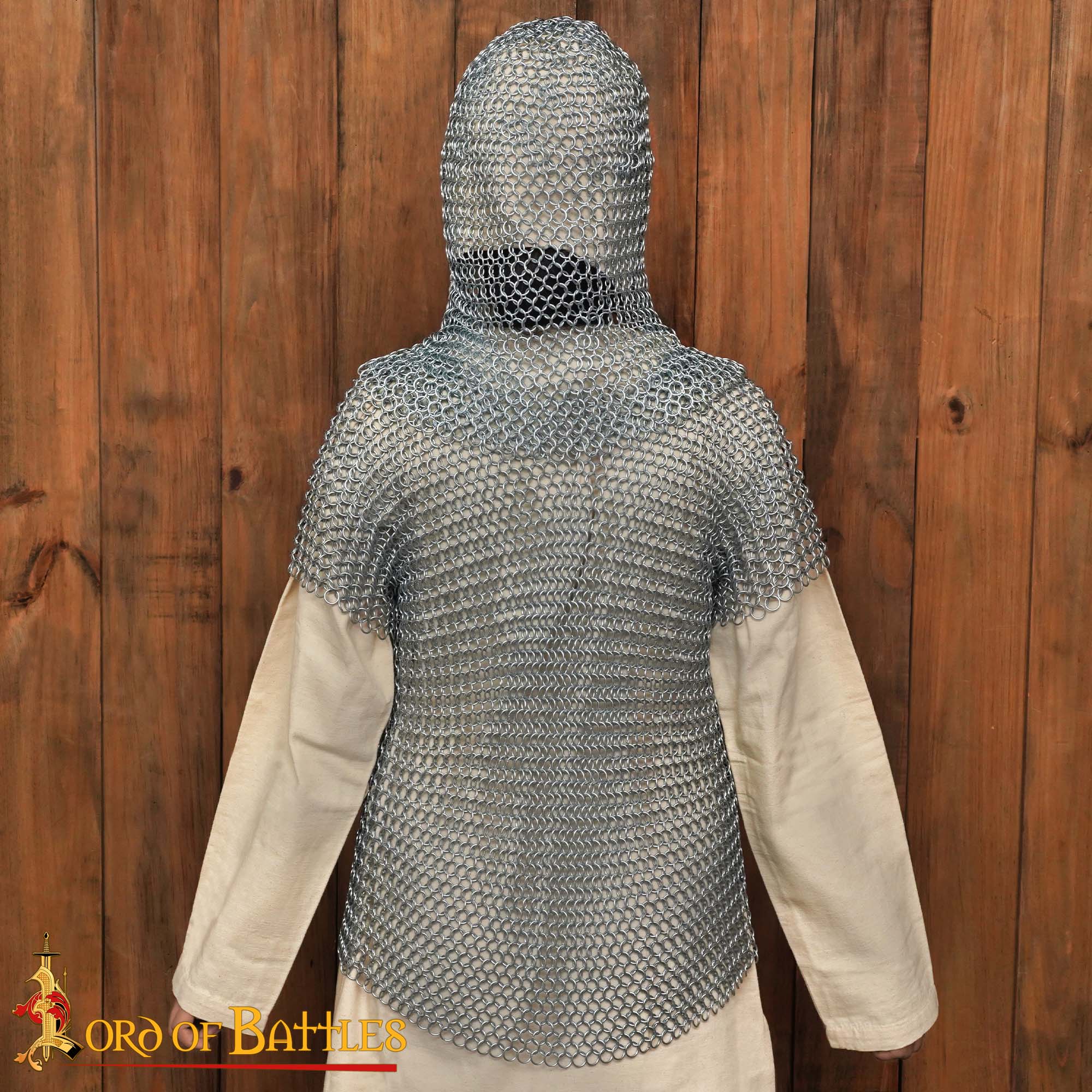 Camisa Medieval de Cota de Malla para Niños con Cofia - Medias Mangas | 10mm Butted Rings, 16 Gauge Mild Steel, Zinc-plated - Imagen 3