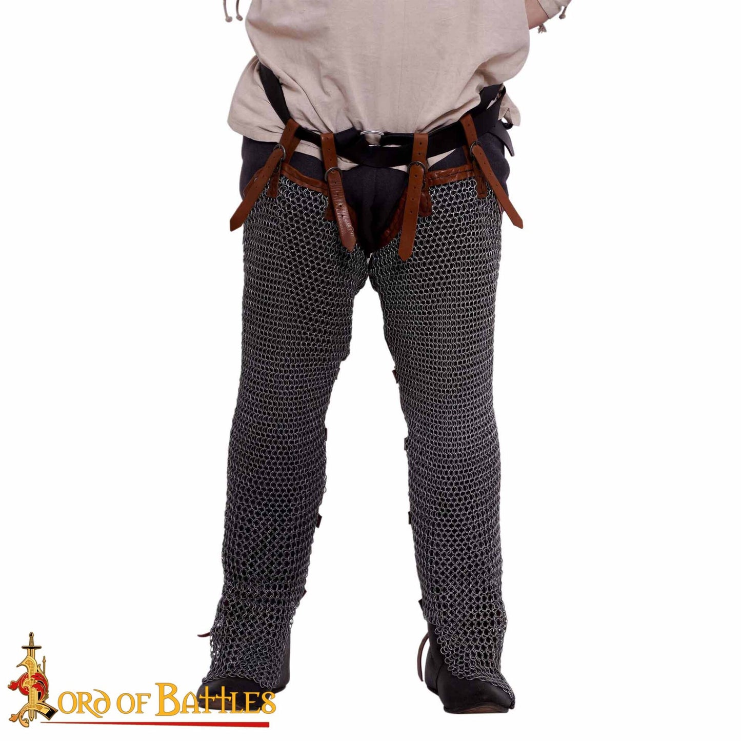 Chainmail Leggings Chausses 9 Mm 16 Gauge High Tensile Butted Rings With Leather Straps - Imagen 4