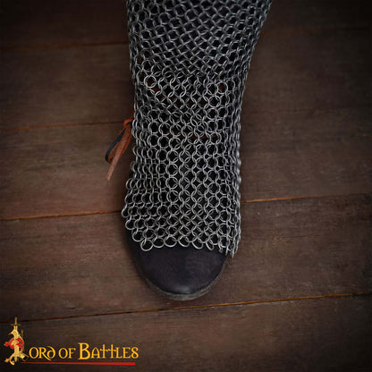 Chainmail Leggings Chausses 9 Mm 16 Gauge High Tensile Butted Rings With Leather Straps - Imagen 6
