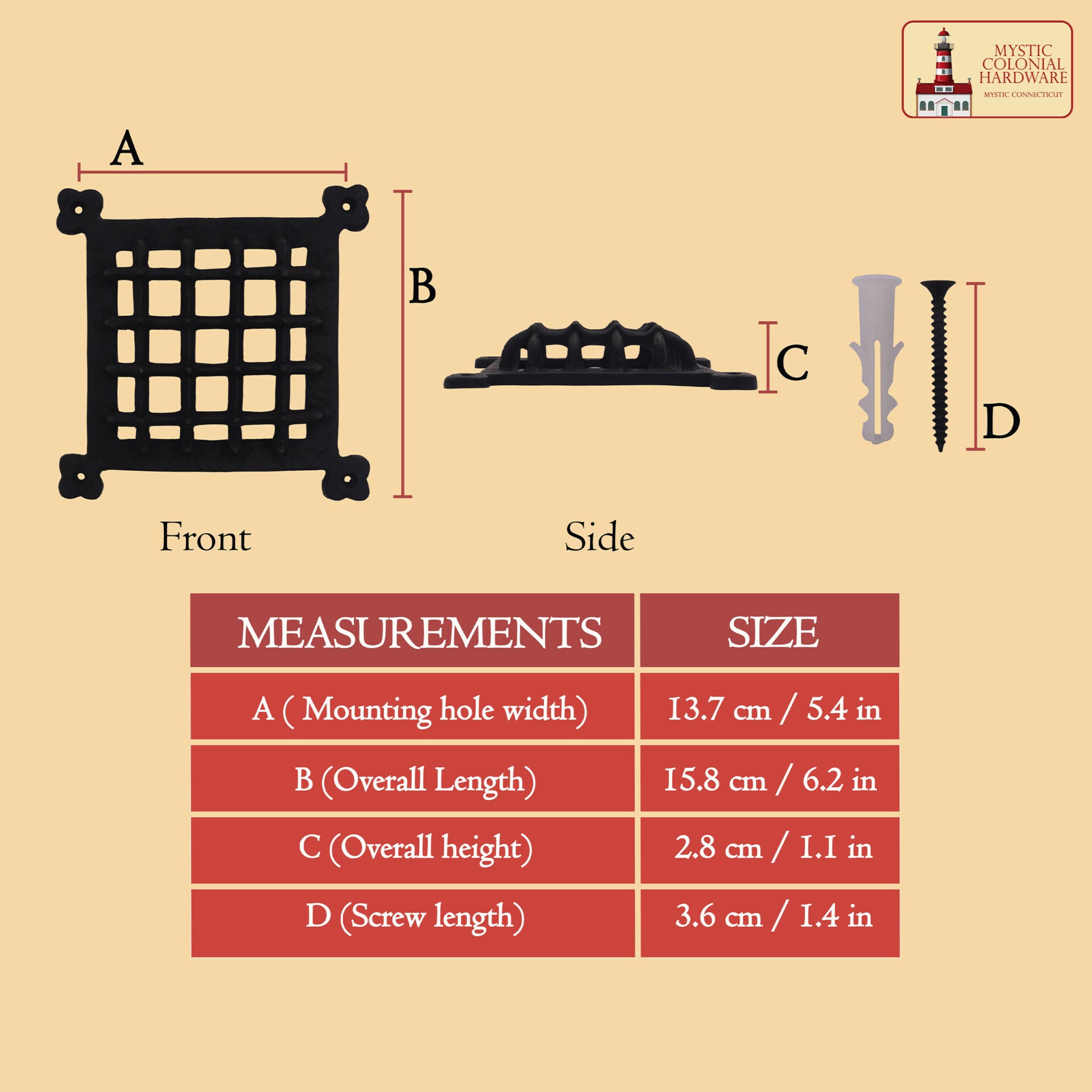 Rejilla Decorativa de Hierro Fundido Macizo de Mystic Colonial Hardware - Cubierta de Ventilación Rústica para Armarios, Persianas, Puertas y Salidas de Aire - Imagen 3