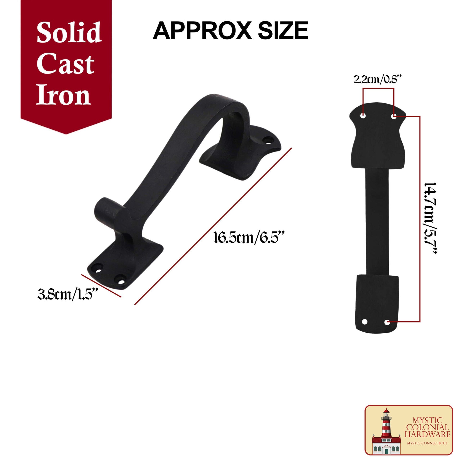 Juego de 2 Tiradores de Puerta de Hierro Fundido: Ideal para Puerta, Puerta de Cobertizo, Ventana, Cerca, Garaje, (16.5x3.8) Cm - Imagen 3