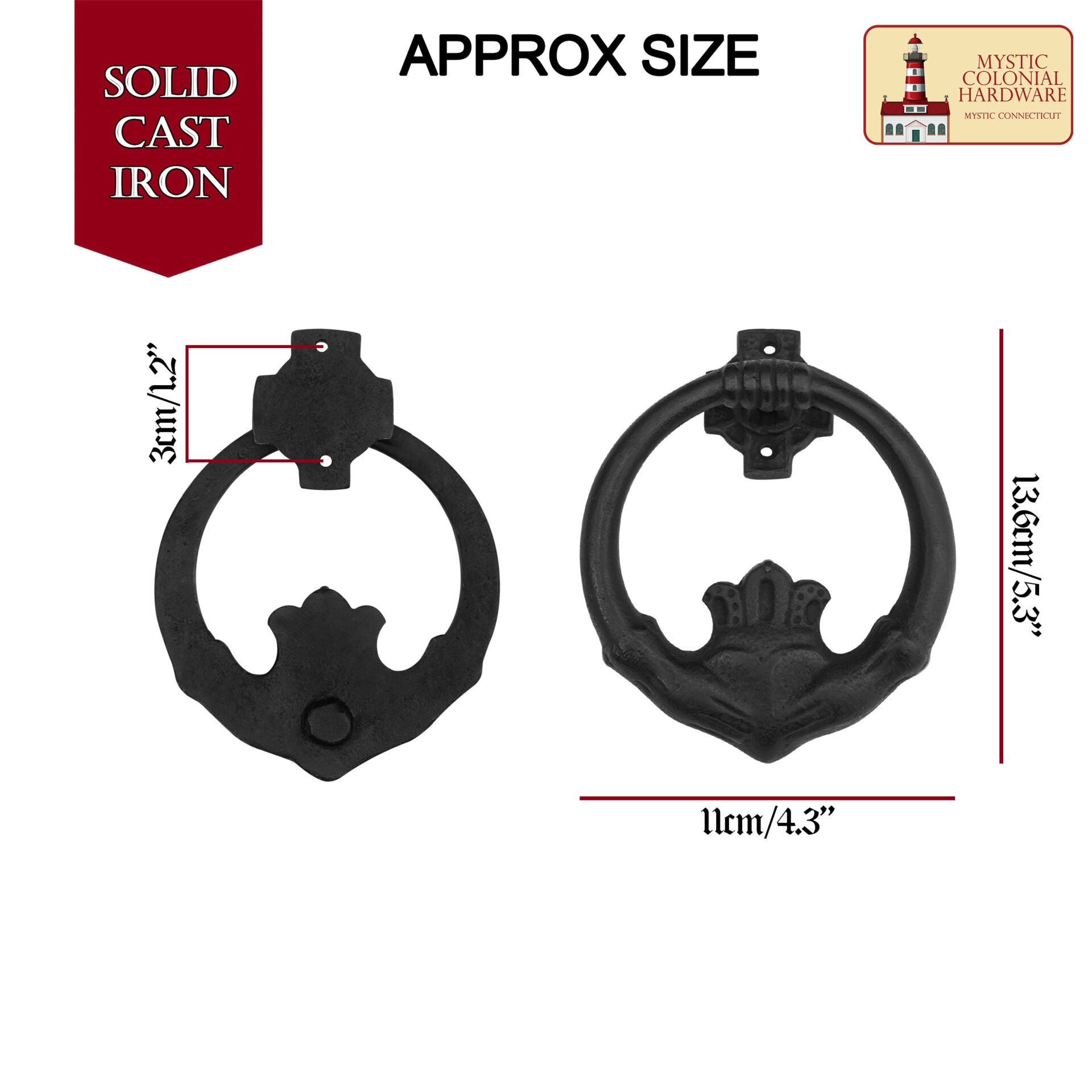 Claddagh Aldaba de Hierro Forjado Macizo Victoriana, Colonial, Retro, Steampunk, Gótica, Barroca Medieval - Imagen 3