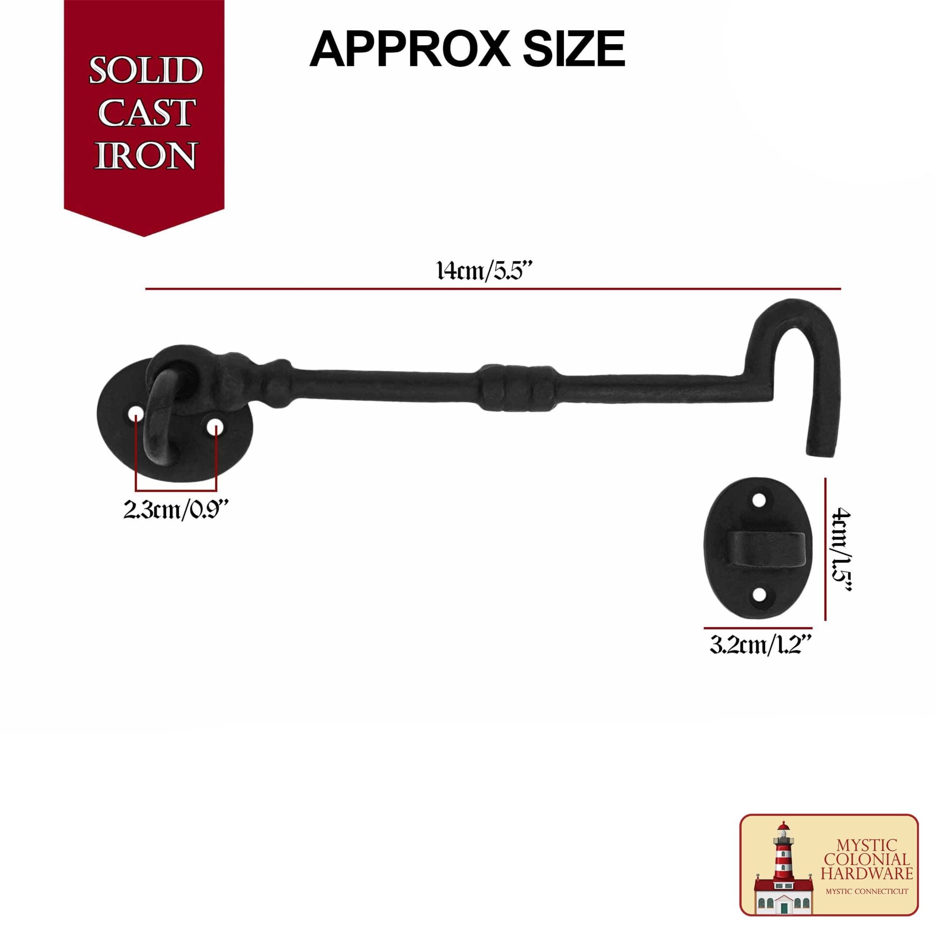 Hierro Forjado Negro Cabina Gancho Ojo 5" Largo Grande Decorativo Privacidad Gancho Pestillos para Armario Ventana Cocina Puertas Corredizas o de Granero - Imagen 2