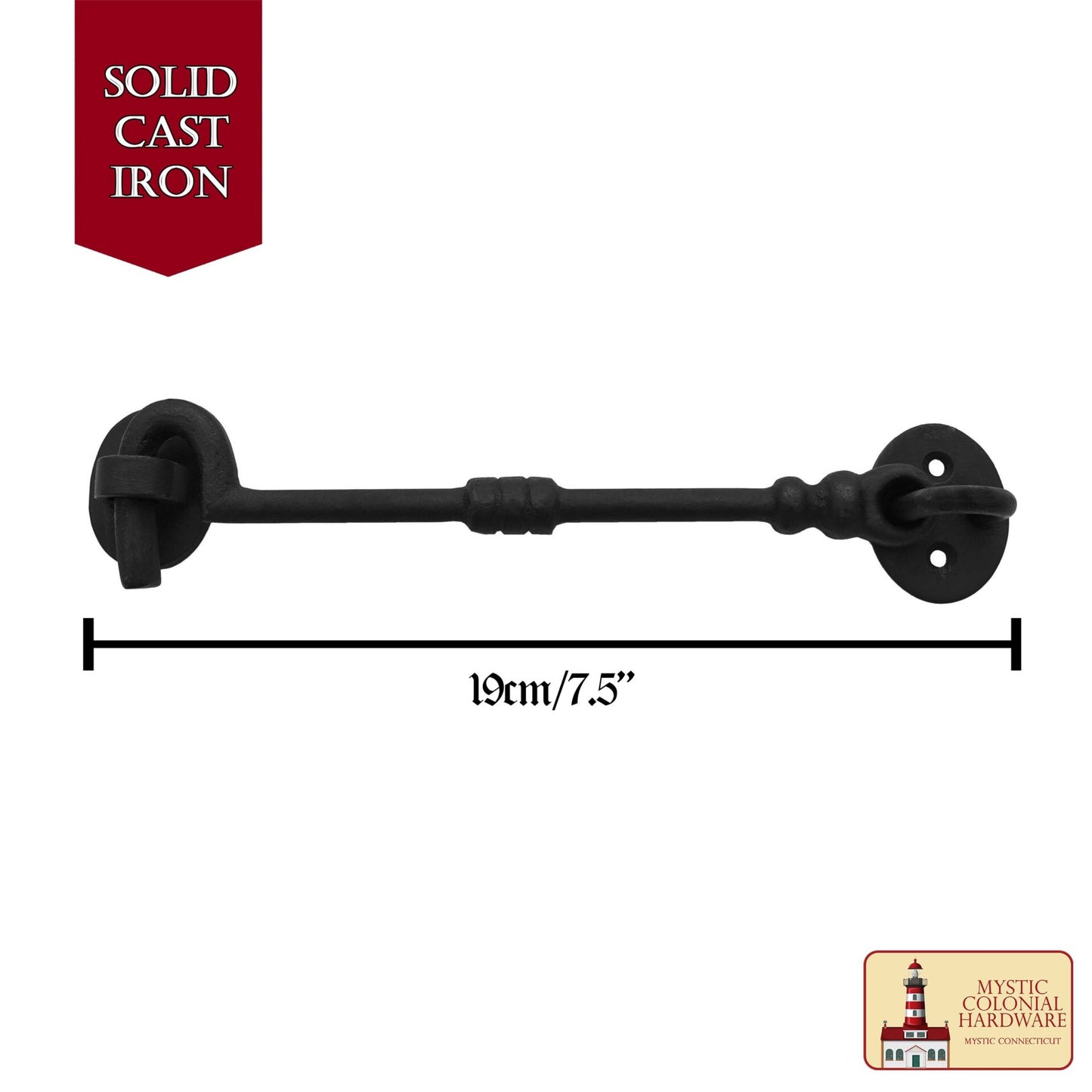 Hierro Forjado Negro Cabina Gancho Ojo 7.5" Largo Grande Decorativo Privacidad Gancho Pestillos para Armario Ventana Cocina Puertas Corredizas o de Granero : Paquete de 2 - Imagen 2