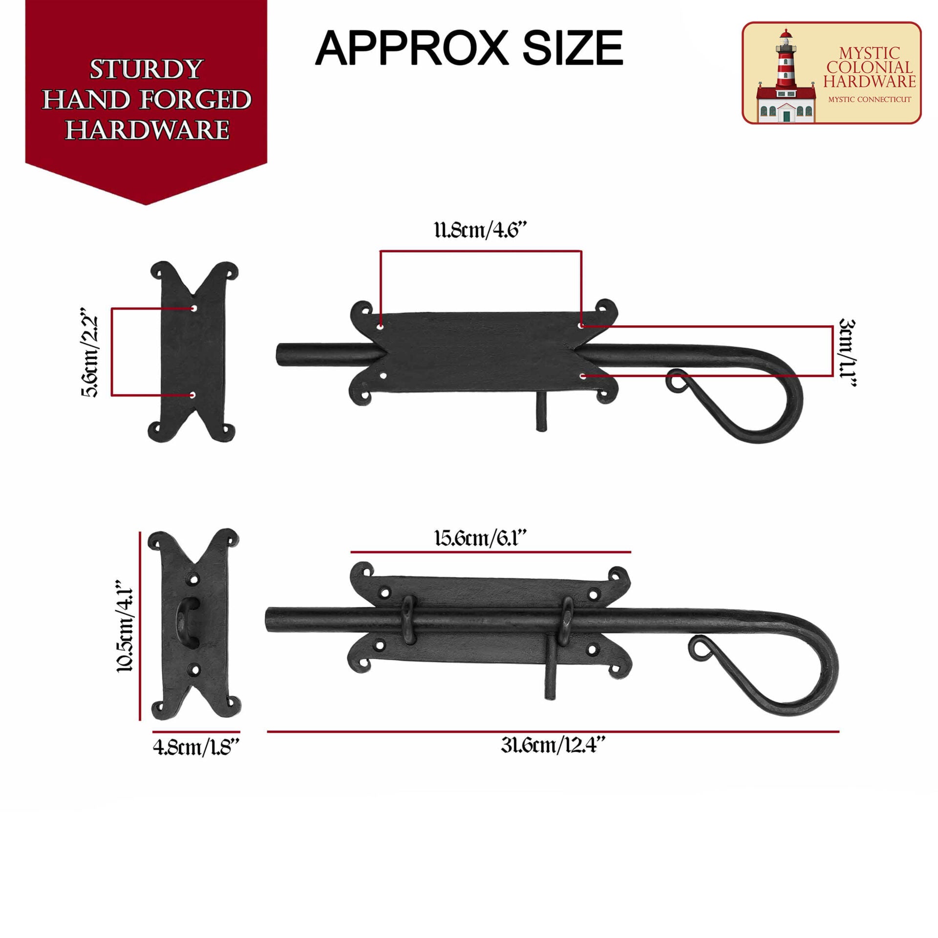 Pestillo Corredizo de Hierro Fundido Negro - Pestillo Rústico para Puertas, Puertas de Granero, Cobertizos y Armarios - Cerradura Primitiva para Puerta de Hierro Negro de Mystic Colonial Hardware - Imagen 3