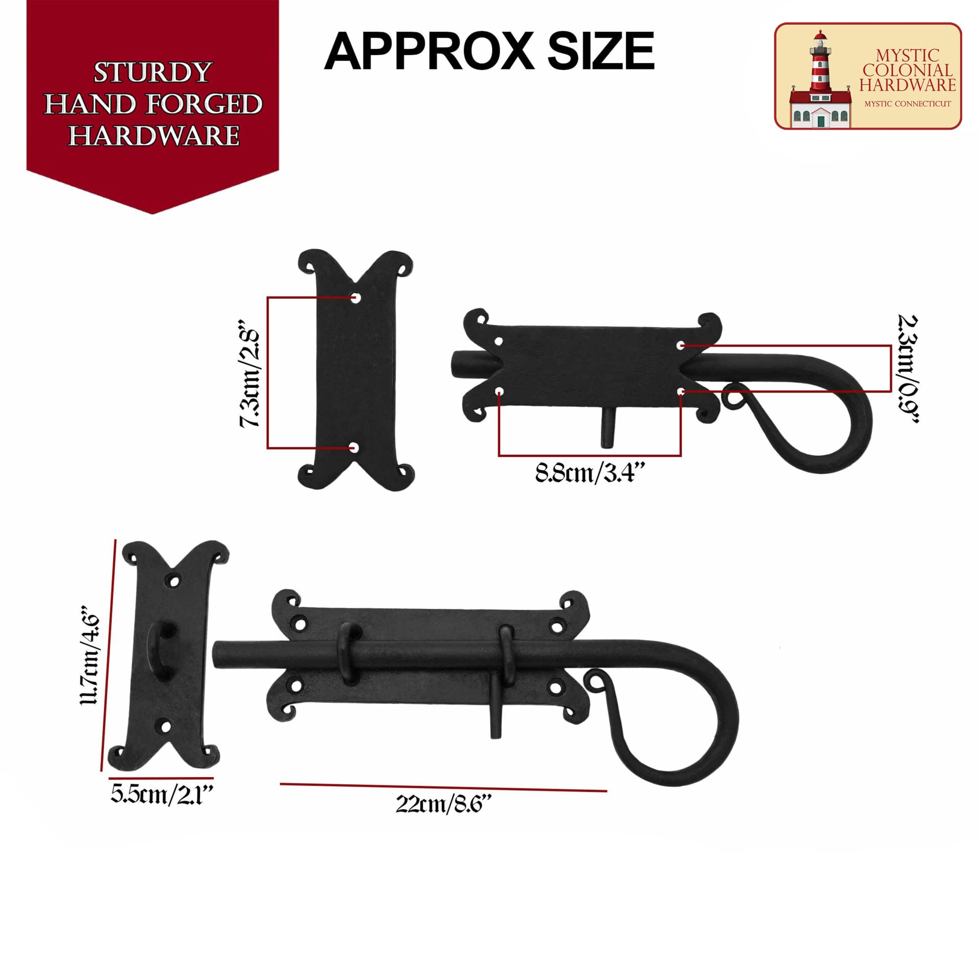 Cerradura de Cerrojo de Puerta Rústica Forjada a Mano con Pasador Deslizante: Ideal para Entornos de Baño/cocina Victorianos, Coloniales, Retro, Steampunk, Góticos, Barrocos y Medievales, 22 Cm - Imagen 3