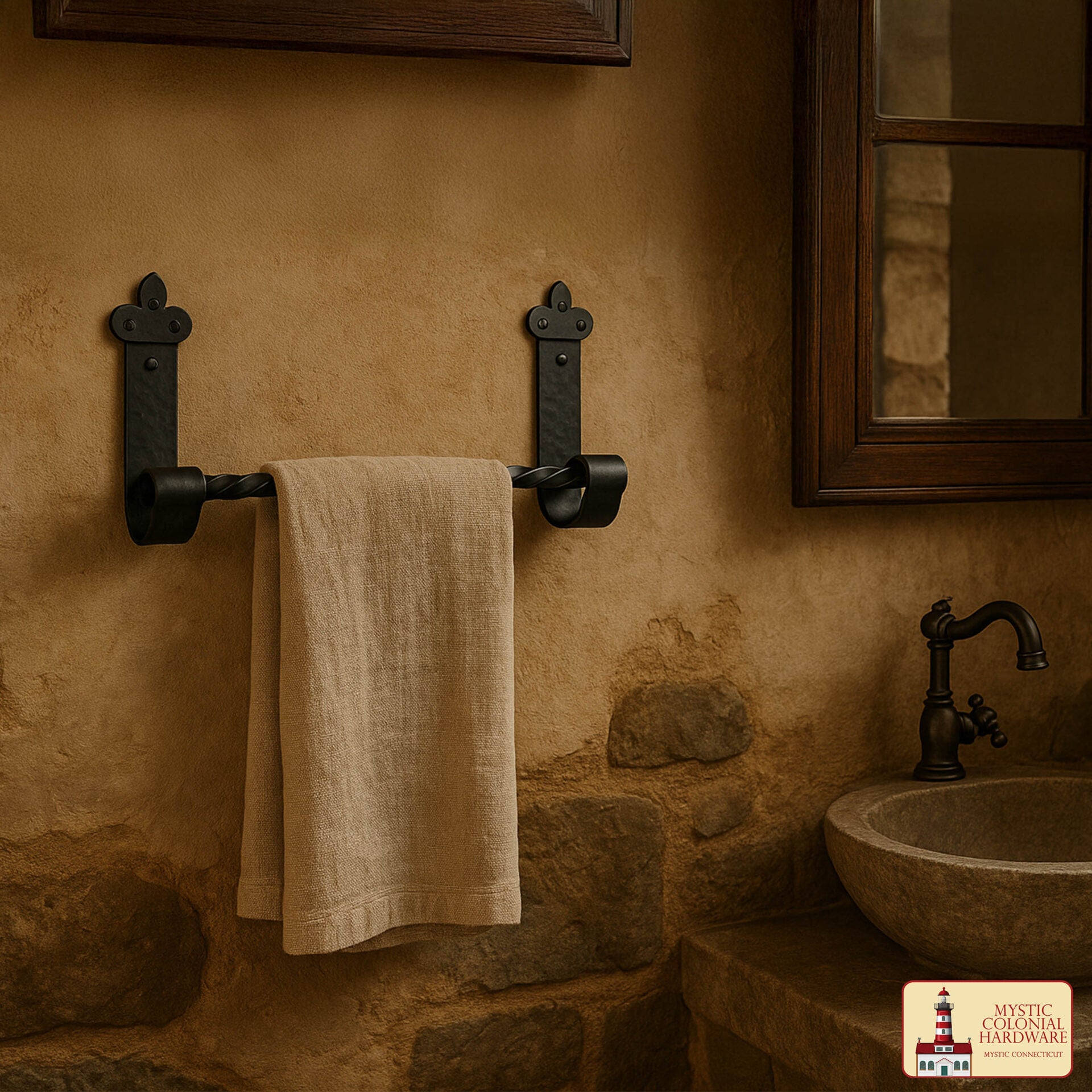 Mystic Colonial Hardware Rustic Twist Iron Bar - Toallero de Baño Negro Forjado a Mano con Soportes de Montaje Martillados - Imagen 7