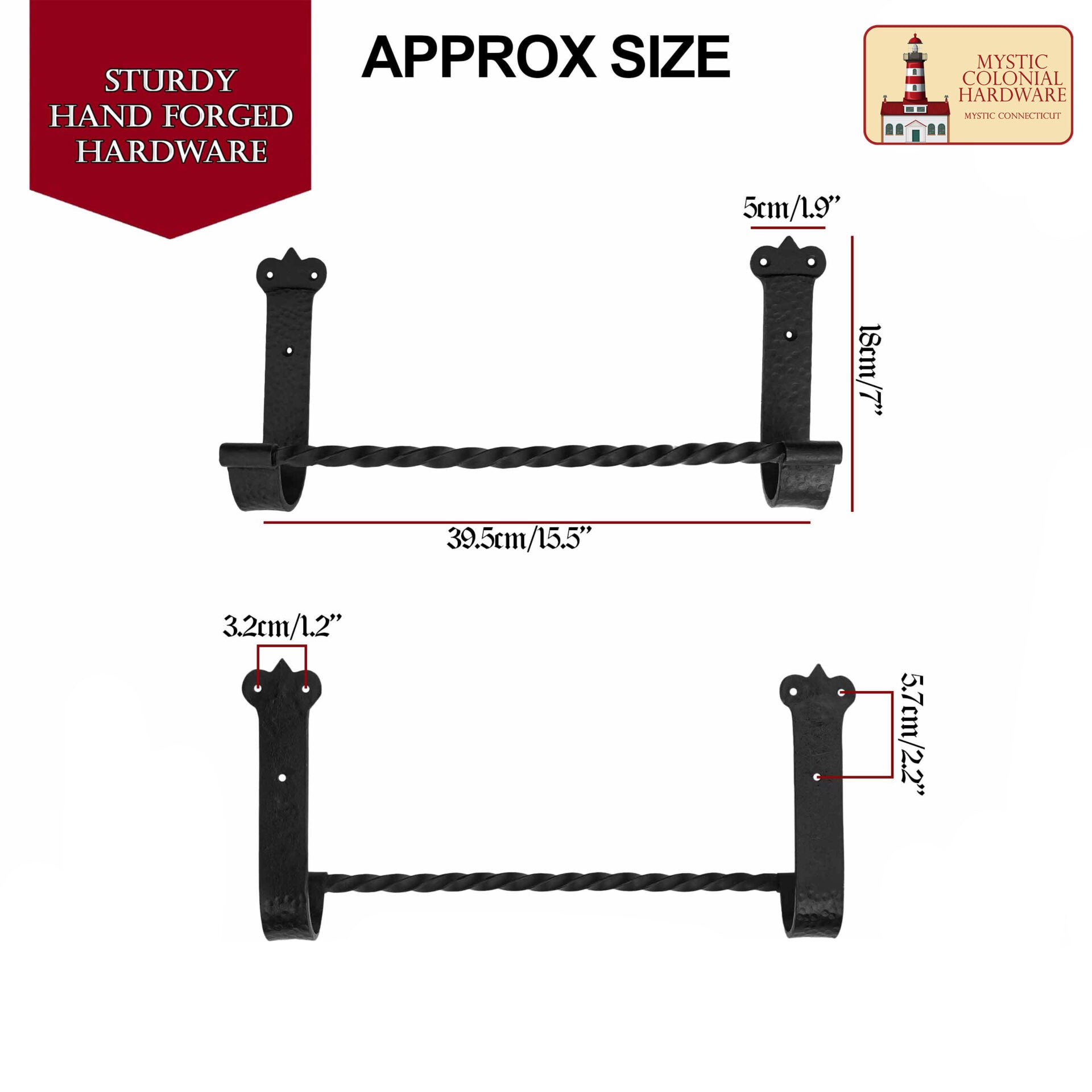 Mystic Colonial Hardware Rustic Twist Iron Bar - Toallero de Baño Negro Forjado a Mano con Soportes de Montaje Martillados - Imagen 3