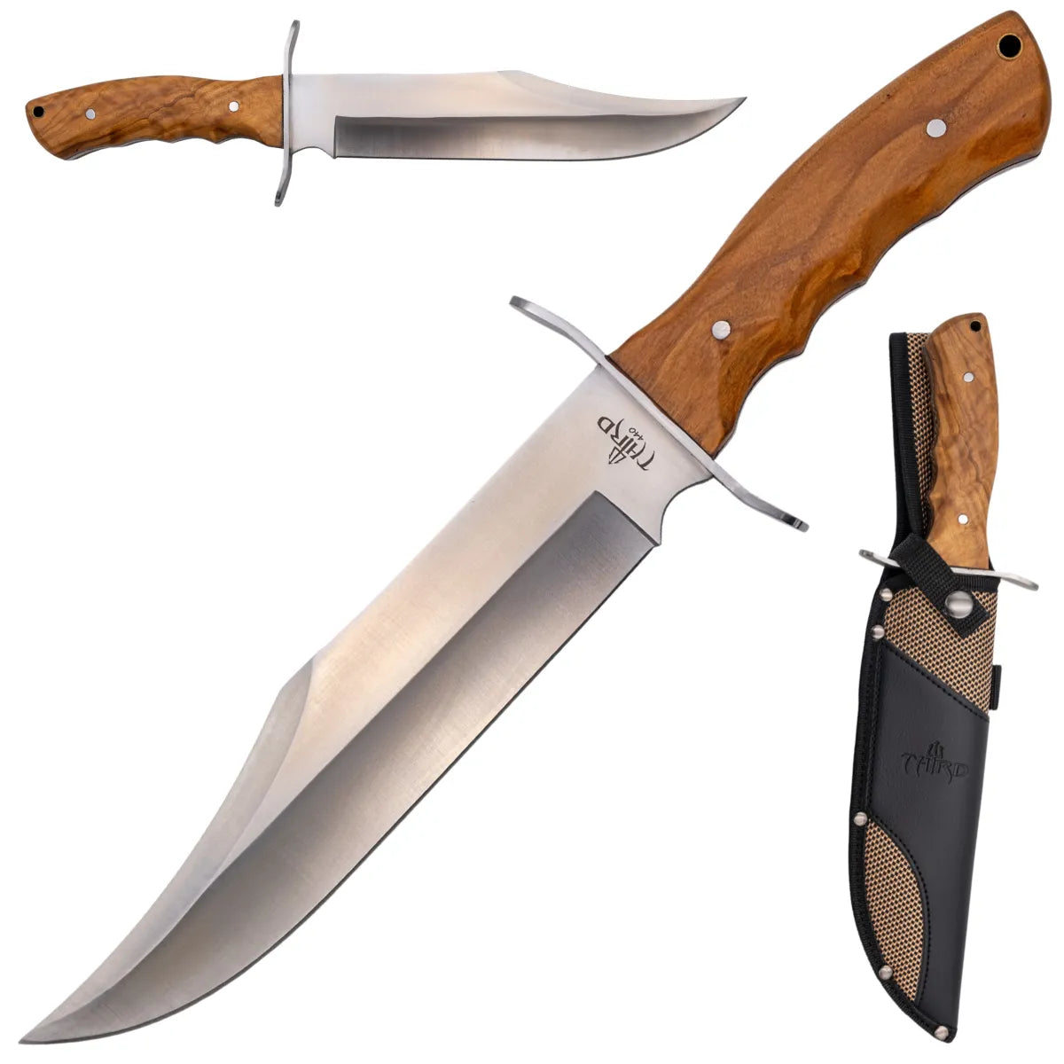 Cuchillo Bowie de Caza Third Acero 440 – Hoja 24 cm, Mango Olivo
