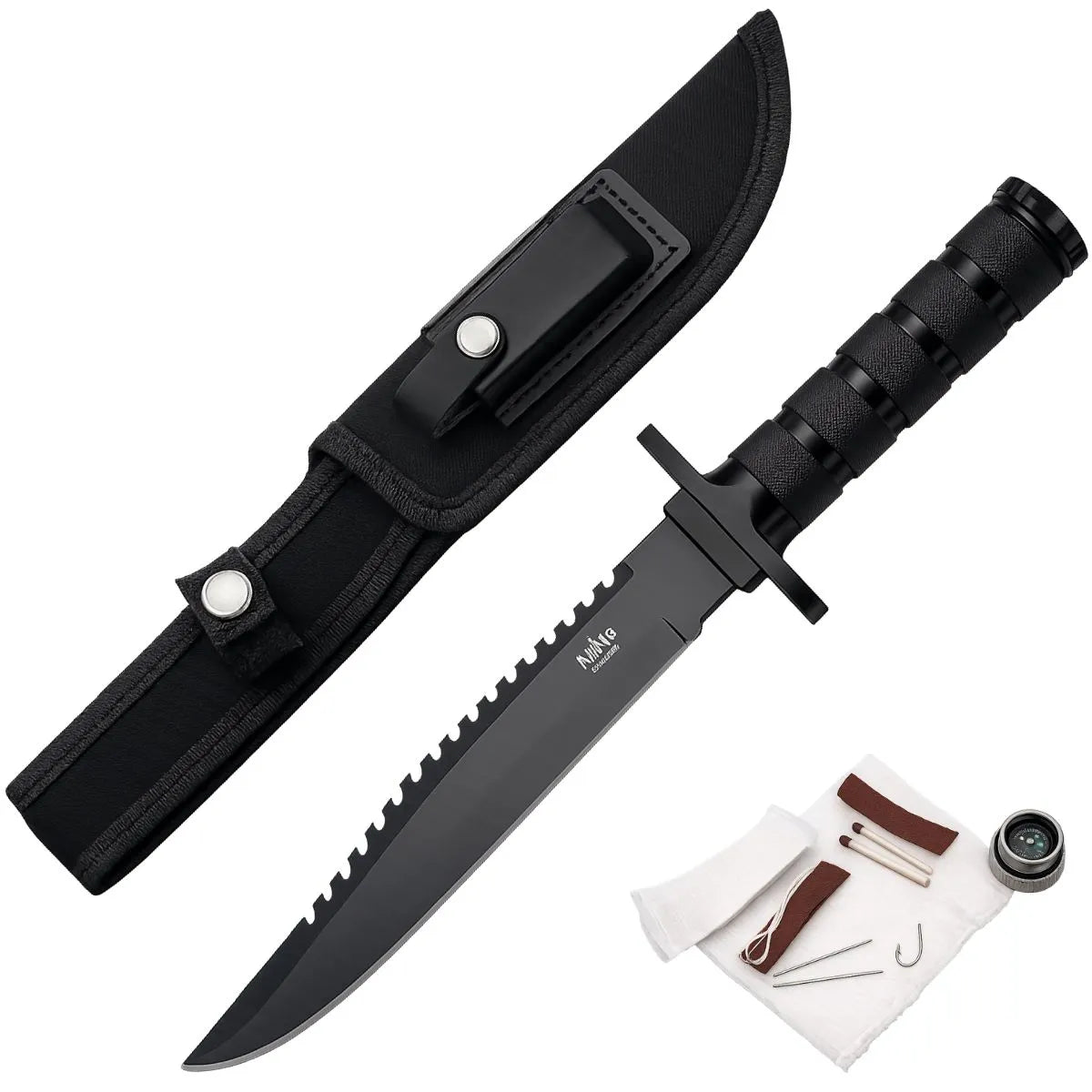 Cuchillo Con Kit De Supervivencia Negro