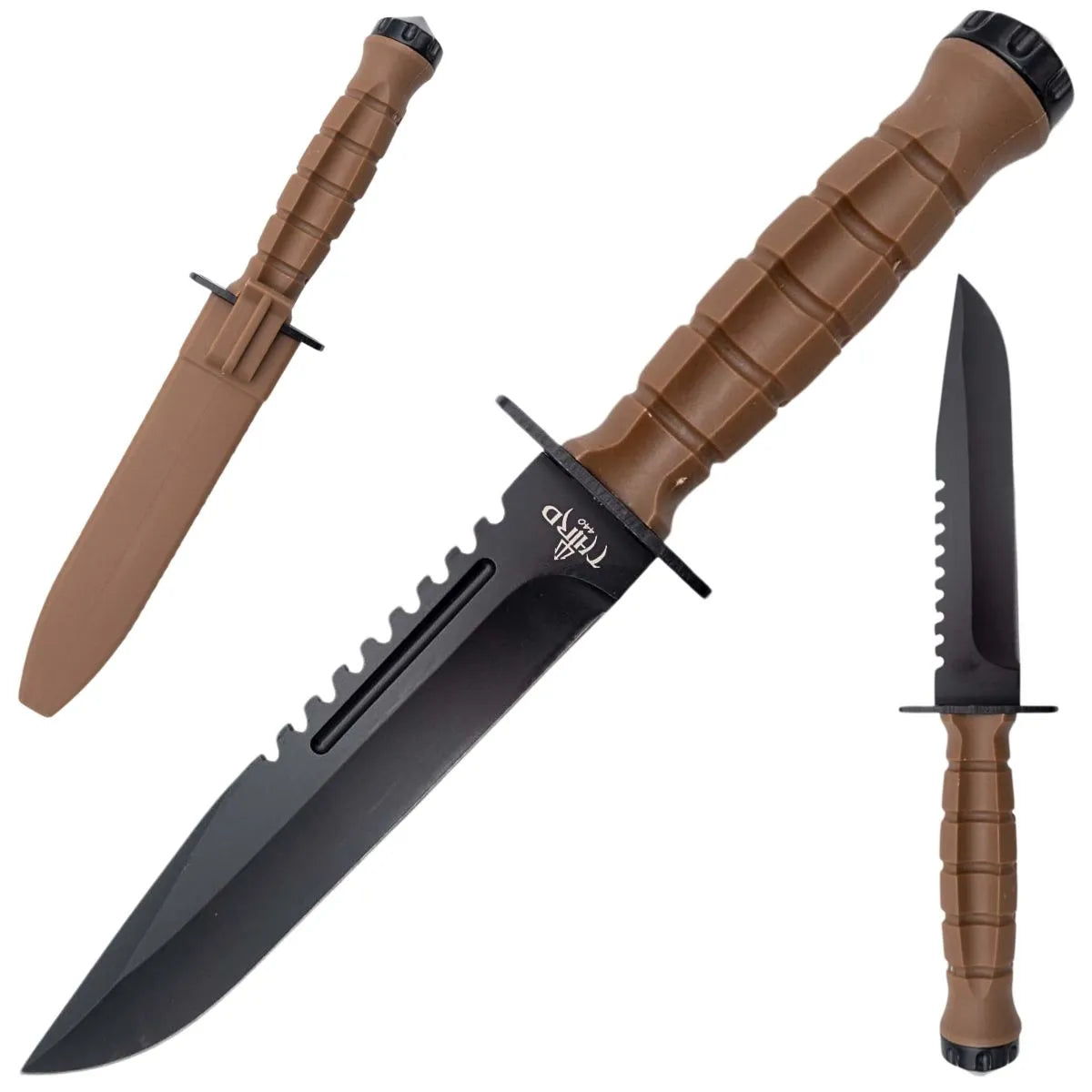 Cuchillo Táctico Third Hoja 17,1 cm con Funda – Mango Marrón