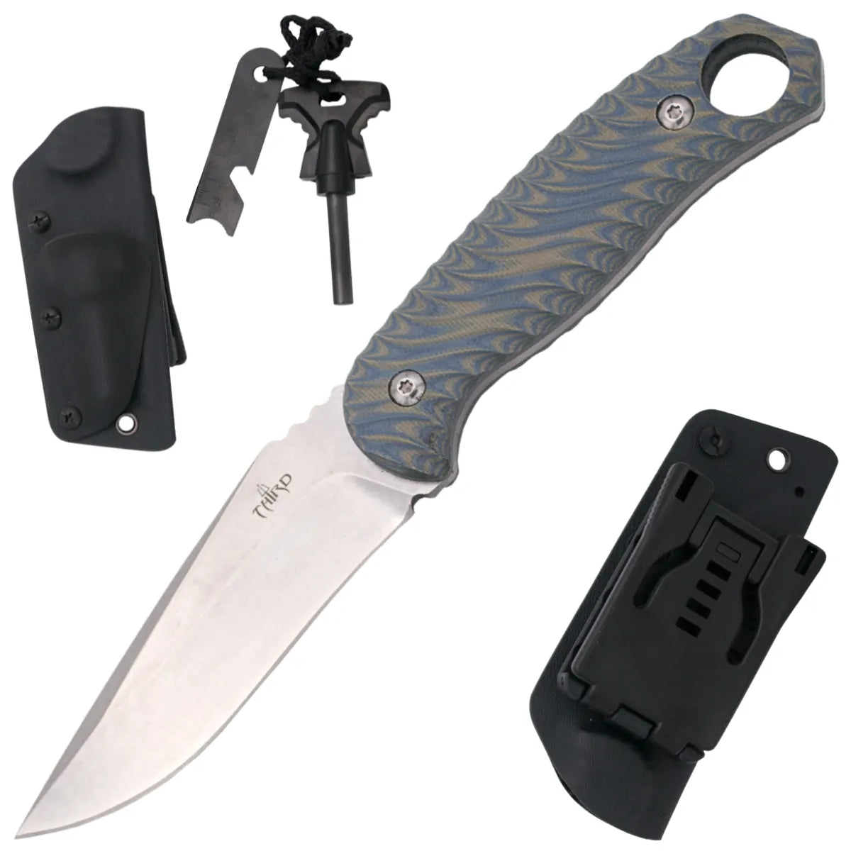 Cuchillo Táctico de Supervivencia Enterizo Bicolor con Magnesio