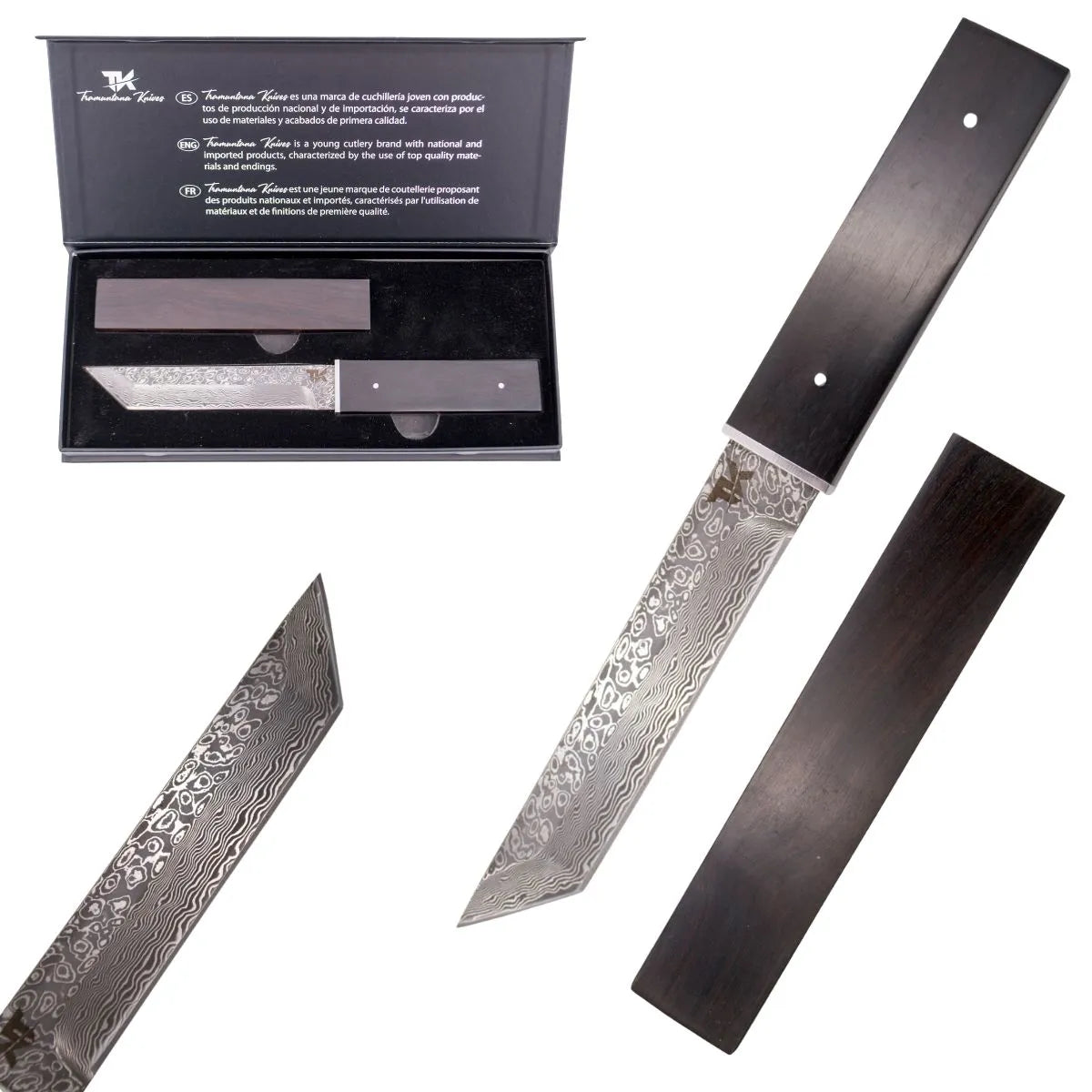 Cuchillo Tanto Ébano Acero Damasco