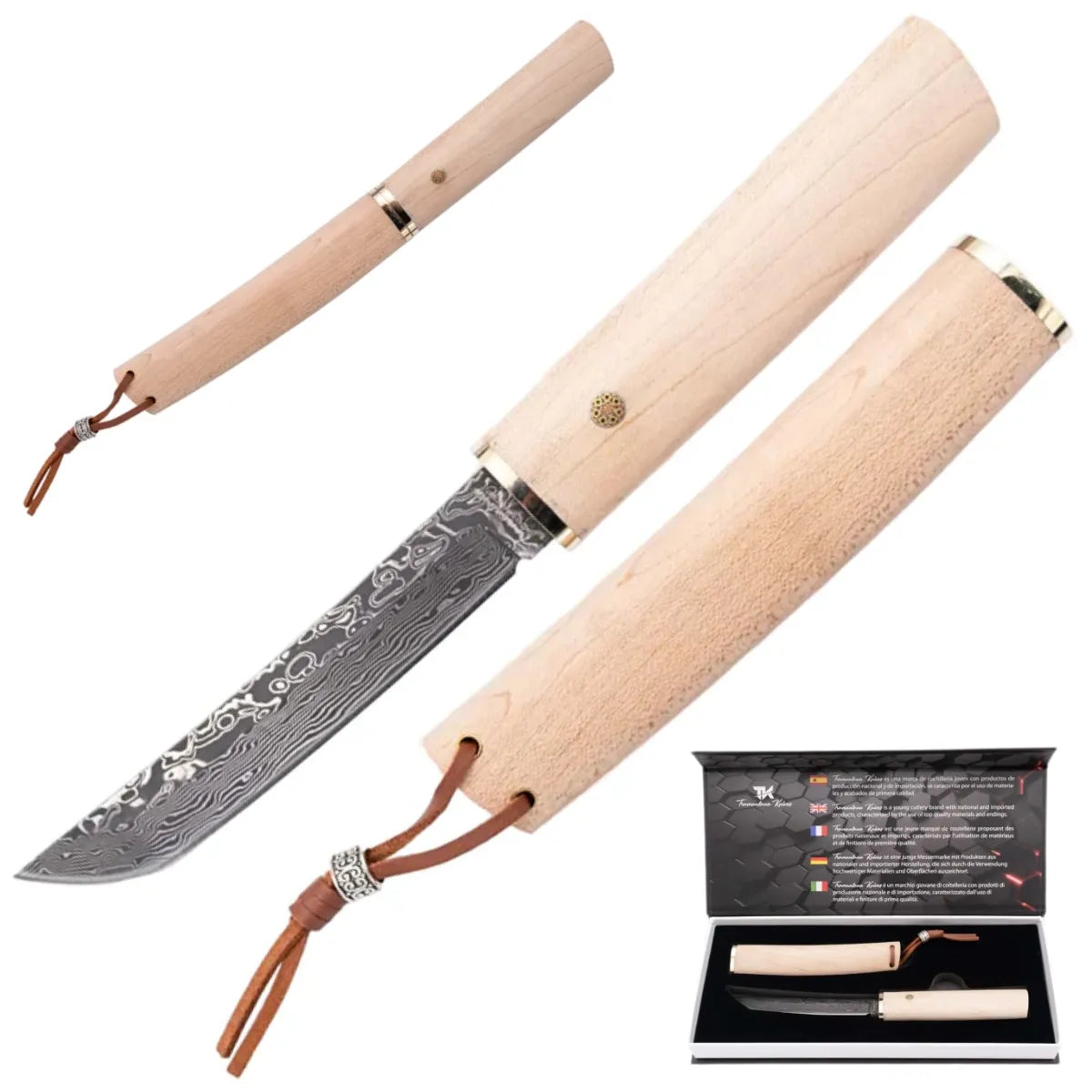 Cuchillo Tanto Tramuntana con hoja de Damasco VG10 - haya