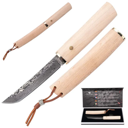 Cuchillo Tanto Tramuntana con hoja de Damasco VG10 - haya