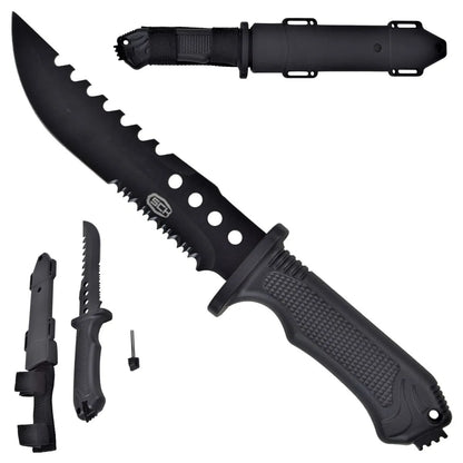 Cuchillo de Caza Táctico con Hoja Negra y Vaina Rígida de Polímero