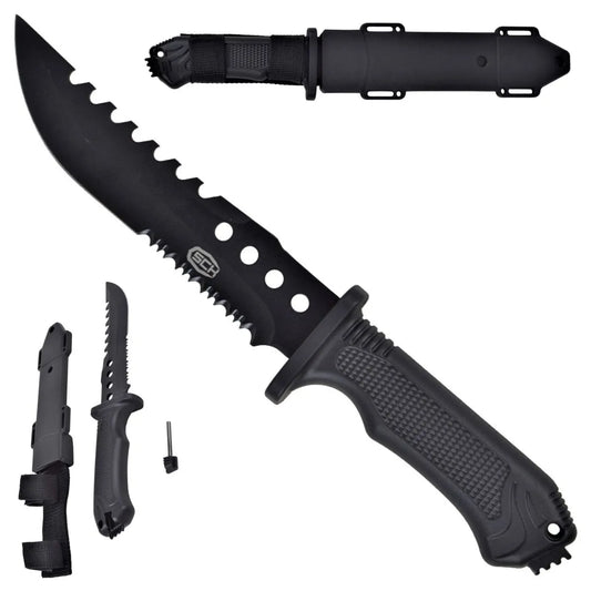 Cuchillo de Caza Táctico con Hoja Negra y Vaina Rígida de Polímero