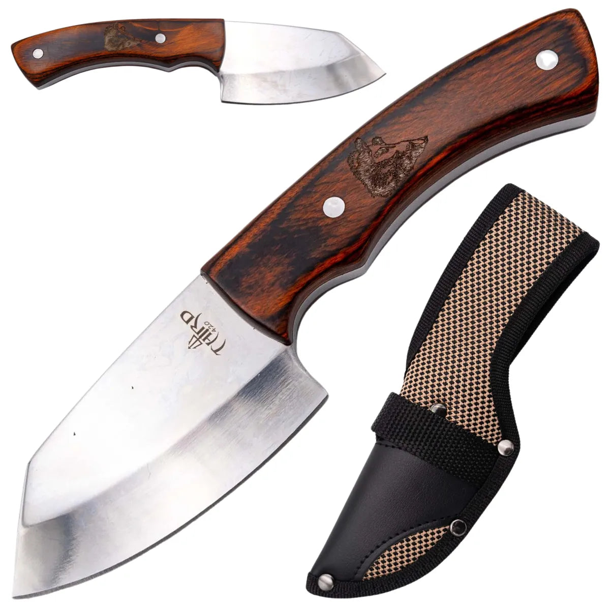 Cuchillo de Caza Third Acero 440 Brillo Espejo – Mango Pakkawood