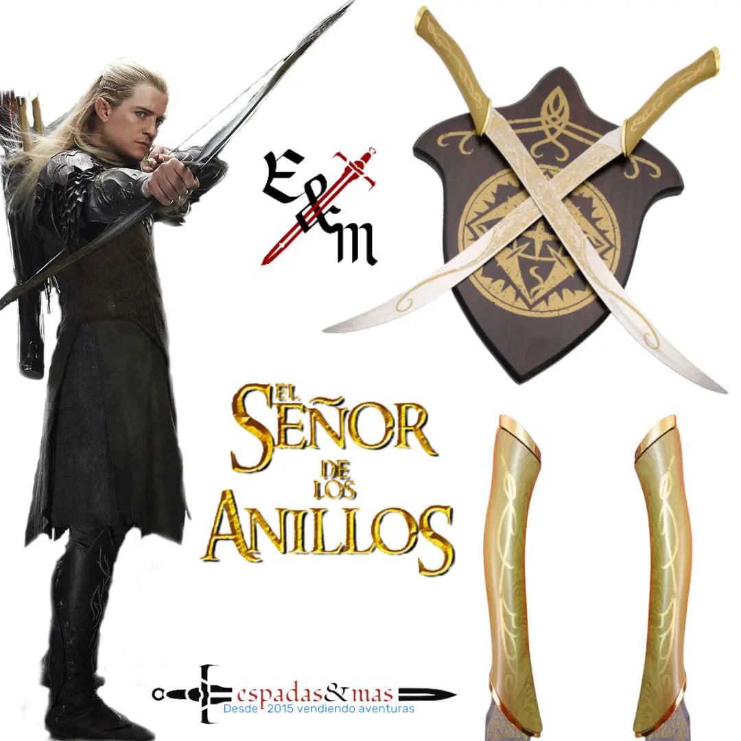 Cuchillos dobles de Légolas de acero inoxidable de El Señor de los Anillos con expositor. Vendidos por Espadas y más