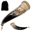 Cuerno Vikingo para Beber con Brújula y Grabado de Jormungandr - Cuerno de Buey Hecho a Mano