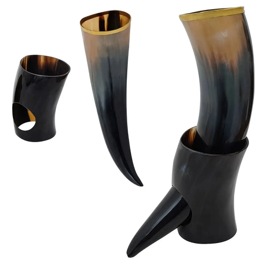 Authentic Medieval Viking Drinking Horn with Stand