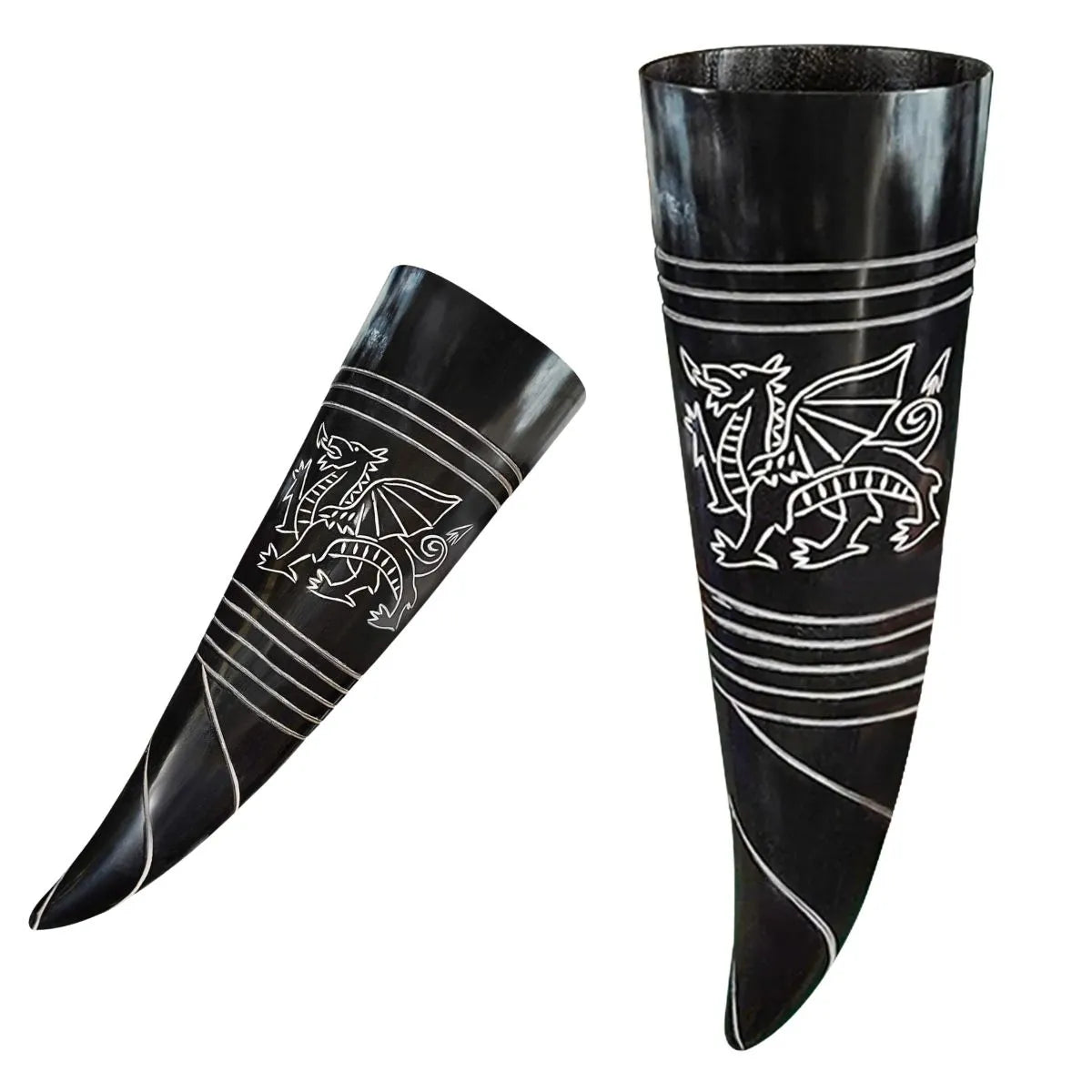 Cuerno para Beber el Dragón Celta 400 Ml Elaborado a Mano con Auténtico Cuerno de Buey