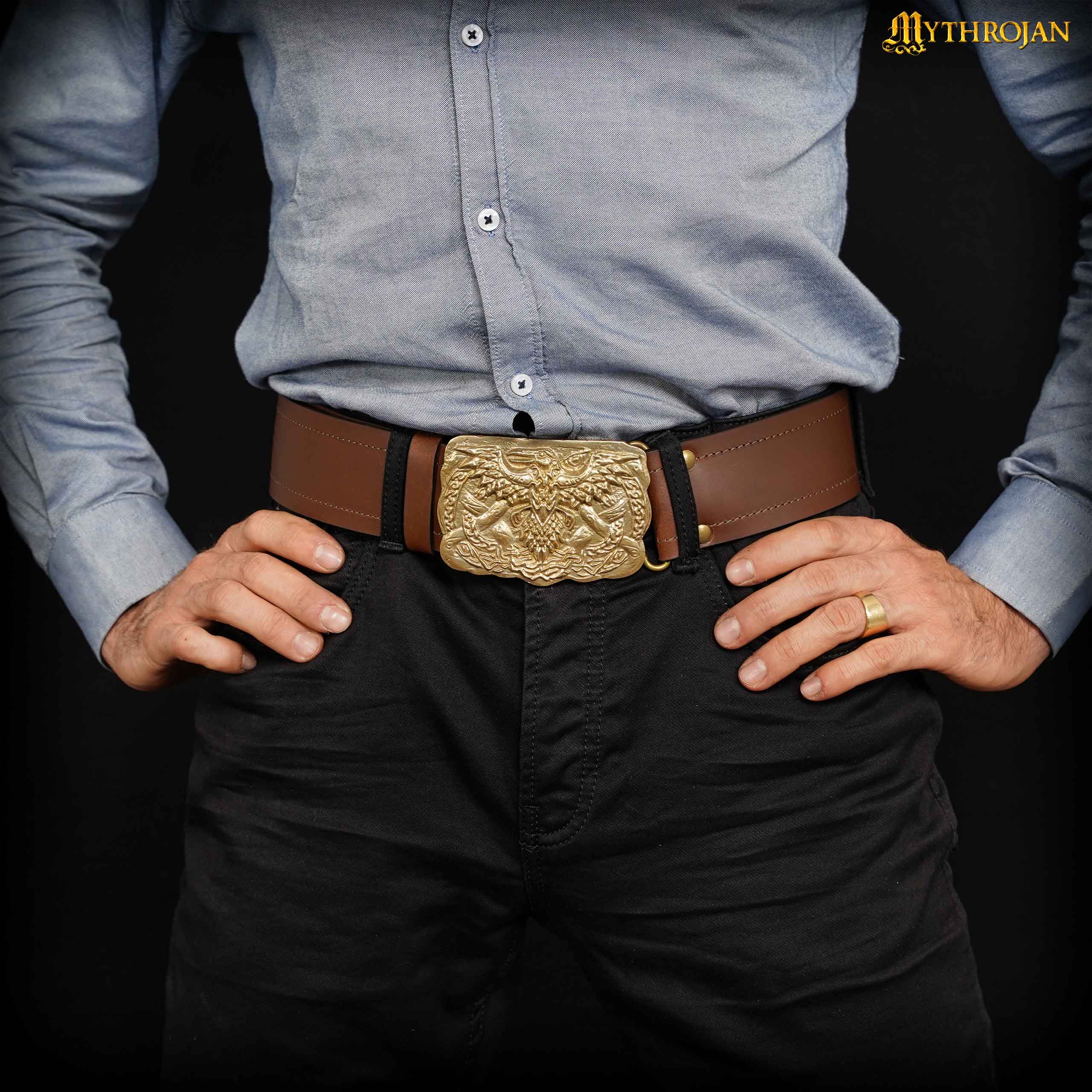 Mythrojan Viking Celtic Raven Belt Buckle - Solid Brass- Medieval, Sca, Renaissance Faire, Viking Larp Accessory - Imagen 14